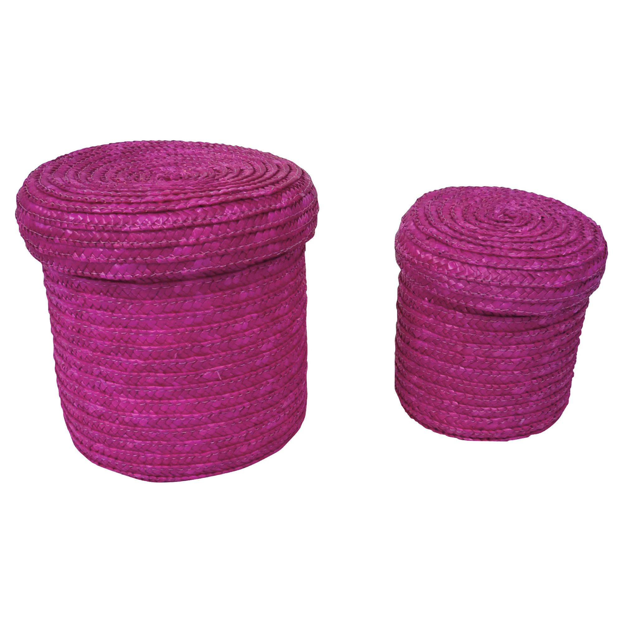 Tesco Set of 2 Straw Storage Baskets Pink Tesco Set of 2 Straw Storage Baskets Pink