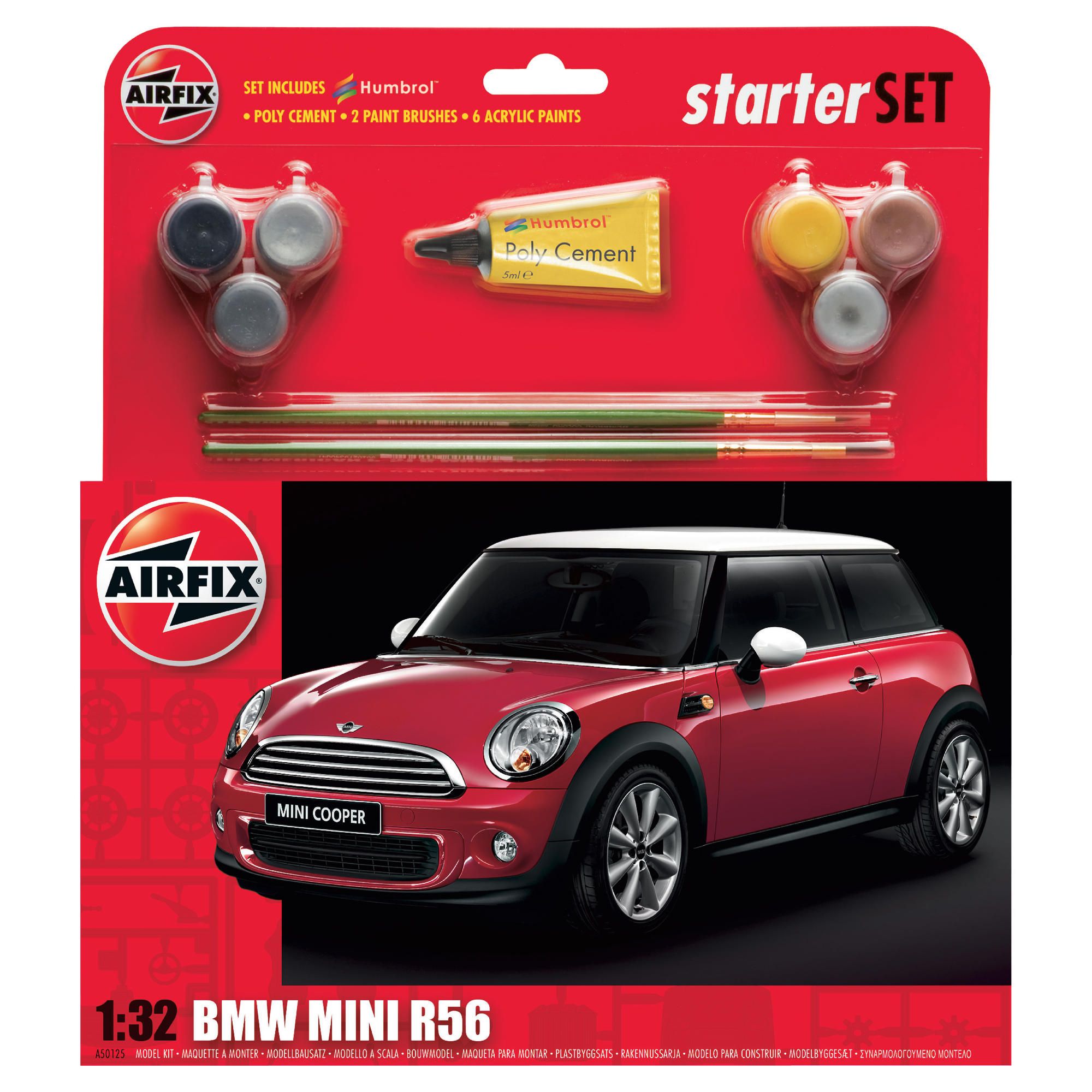 Airfix A50125 Bmw Mini 1:32 Scale Street Car Category 3 Gift Set Including Paint Glue And Brushes
