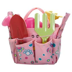 Tesco Kids Pink 6 piece garden tool set in carry bag