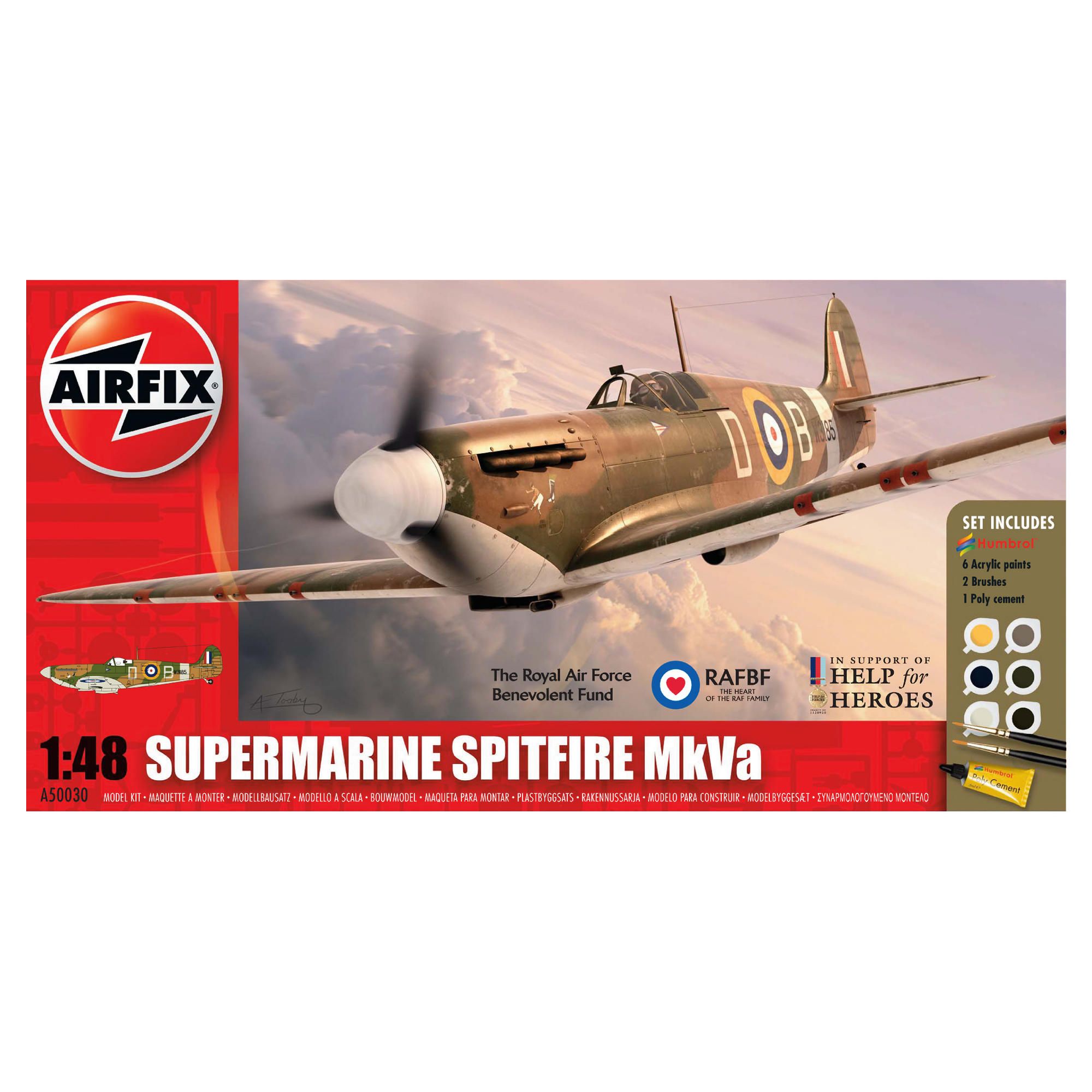 Airfix A50030 Help For Heroes Supermarine Spitfire Mkva 1:48 Scale Military Aircraft Gift Set Includ