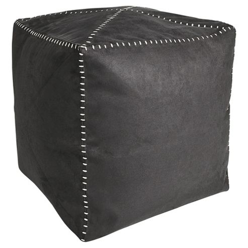 Image of Kaikoo Faux Suede Bean Bag Cube With Stitch Detail, Charcoal