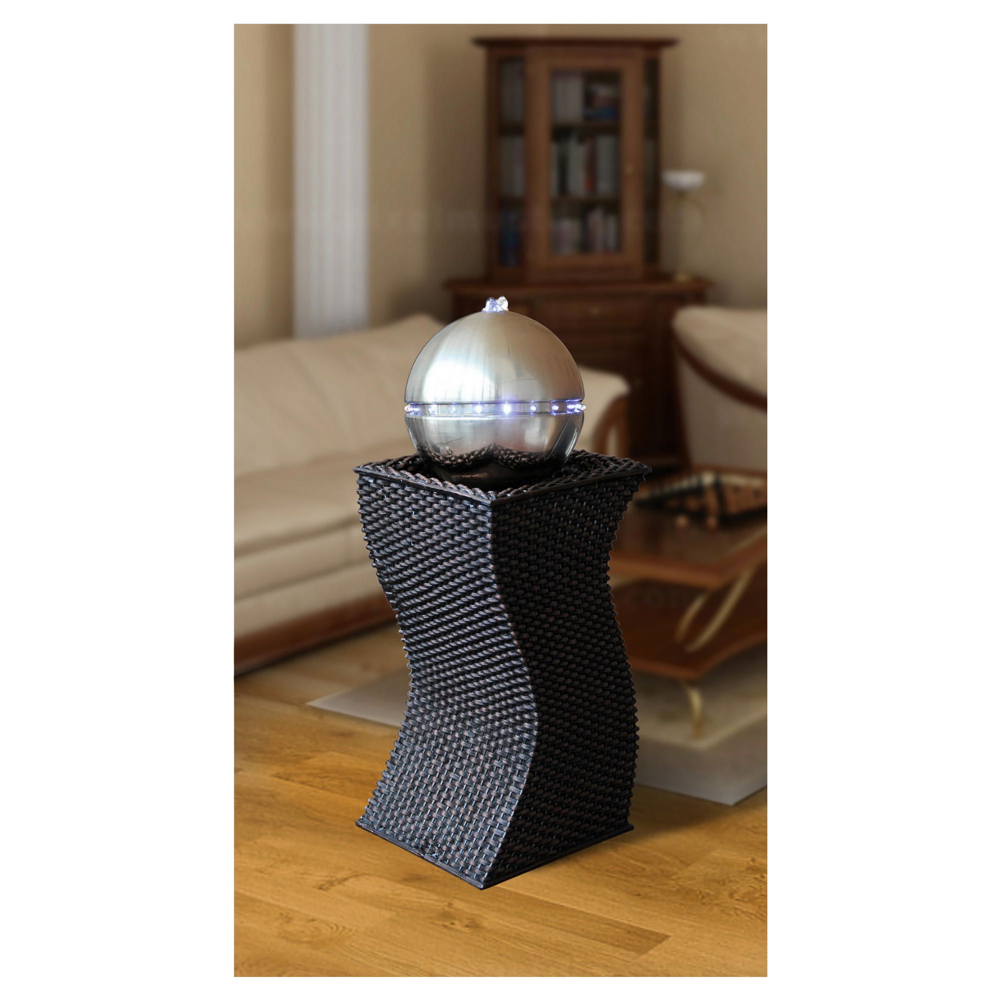 Bermuda Pisa Rattan Water Feature With Stainless Steel Effect Sphere