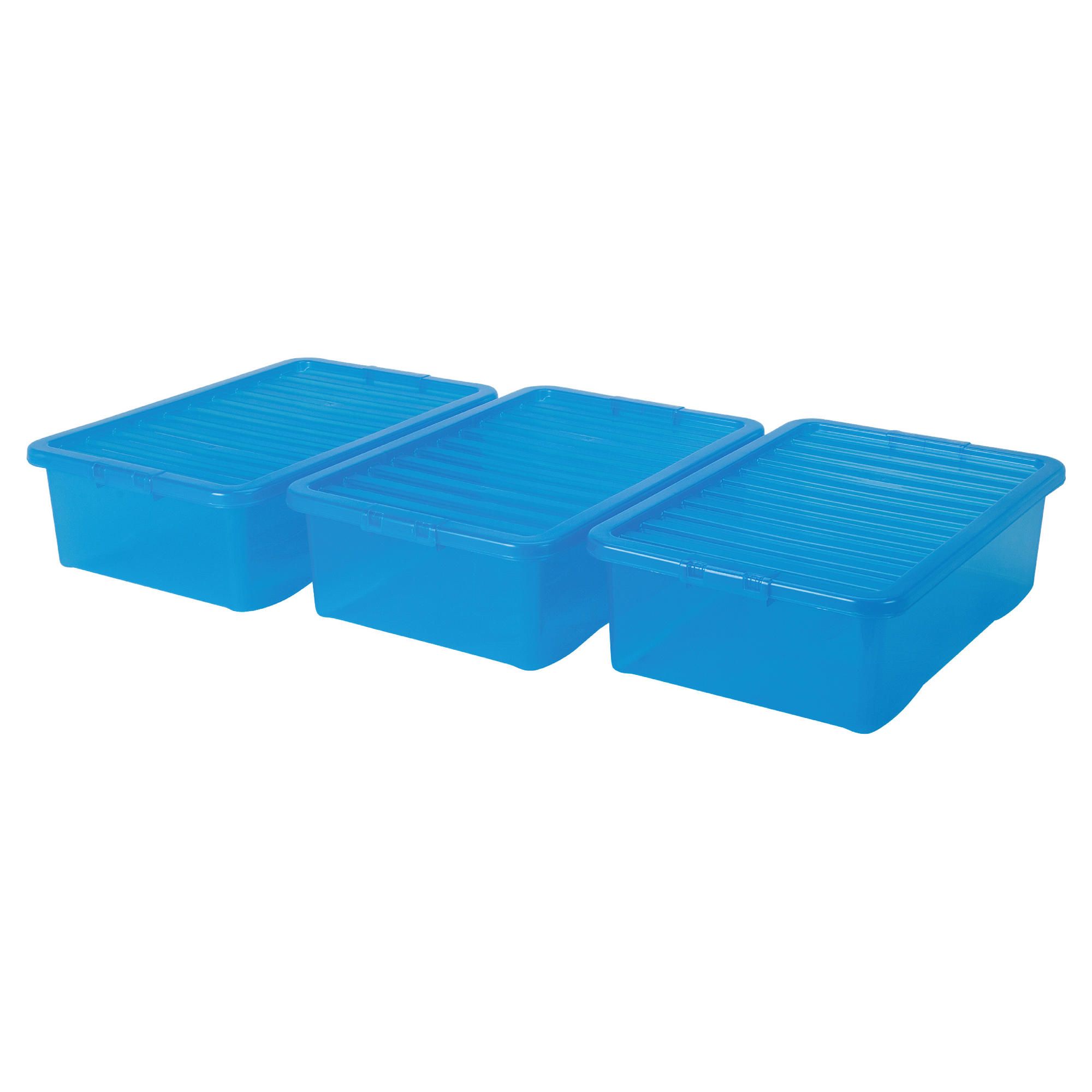 Wham crystal 32L underbed plastic storage box with lid, 3 pack blue Wham crystal 32L underbed plastic storage box with lid, 3 pack blue