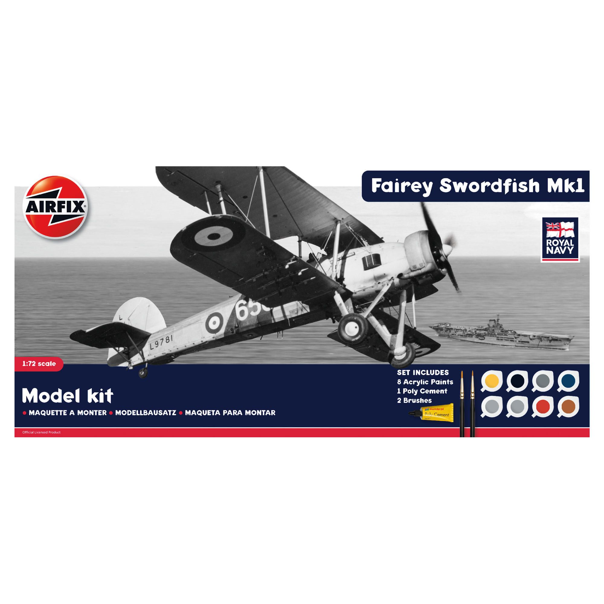 Airfix A50133 Royal Navy Swordfish 1:72 Scale Military Aircraft Gift Set Including Paint Glue & Brus