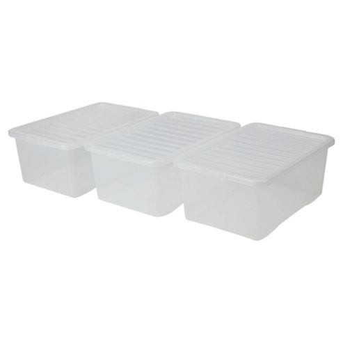 Image of Wham Plastic Strorage Boxes With Lid - 3-pack - 45l - Clear