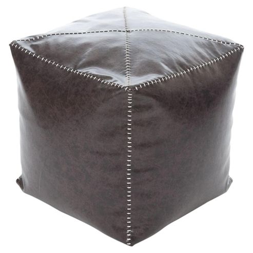 Image of Kaikoo Faux Leather Bean Bag Cube With Stitch Detail, Brown