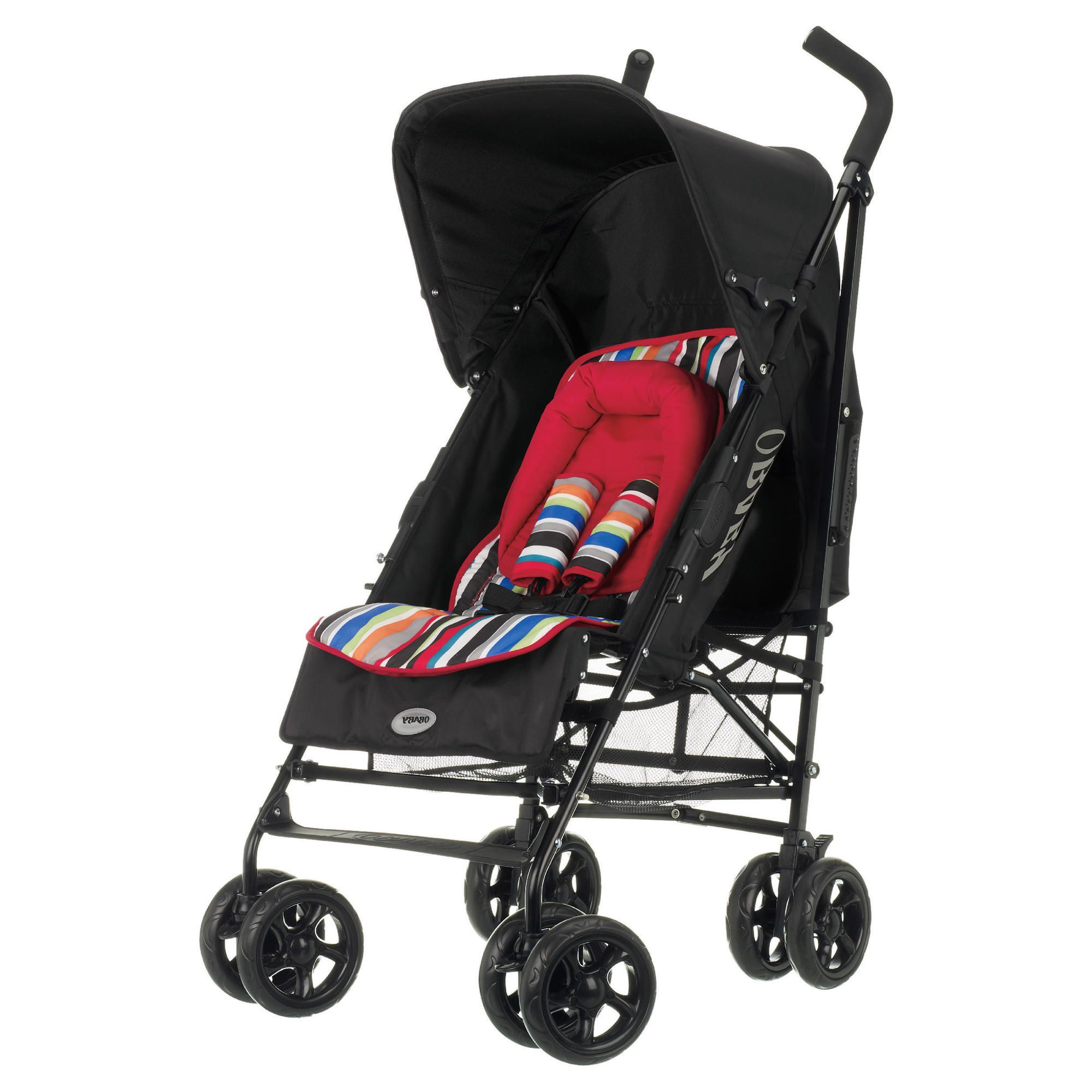 Obaby Atlas V2 Black Pushchair With Red Stripe Liner & Footmuff