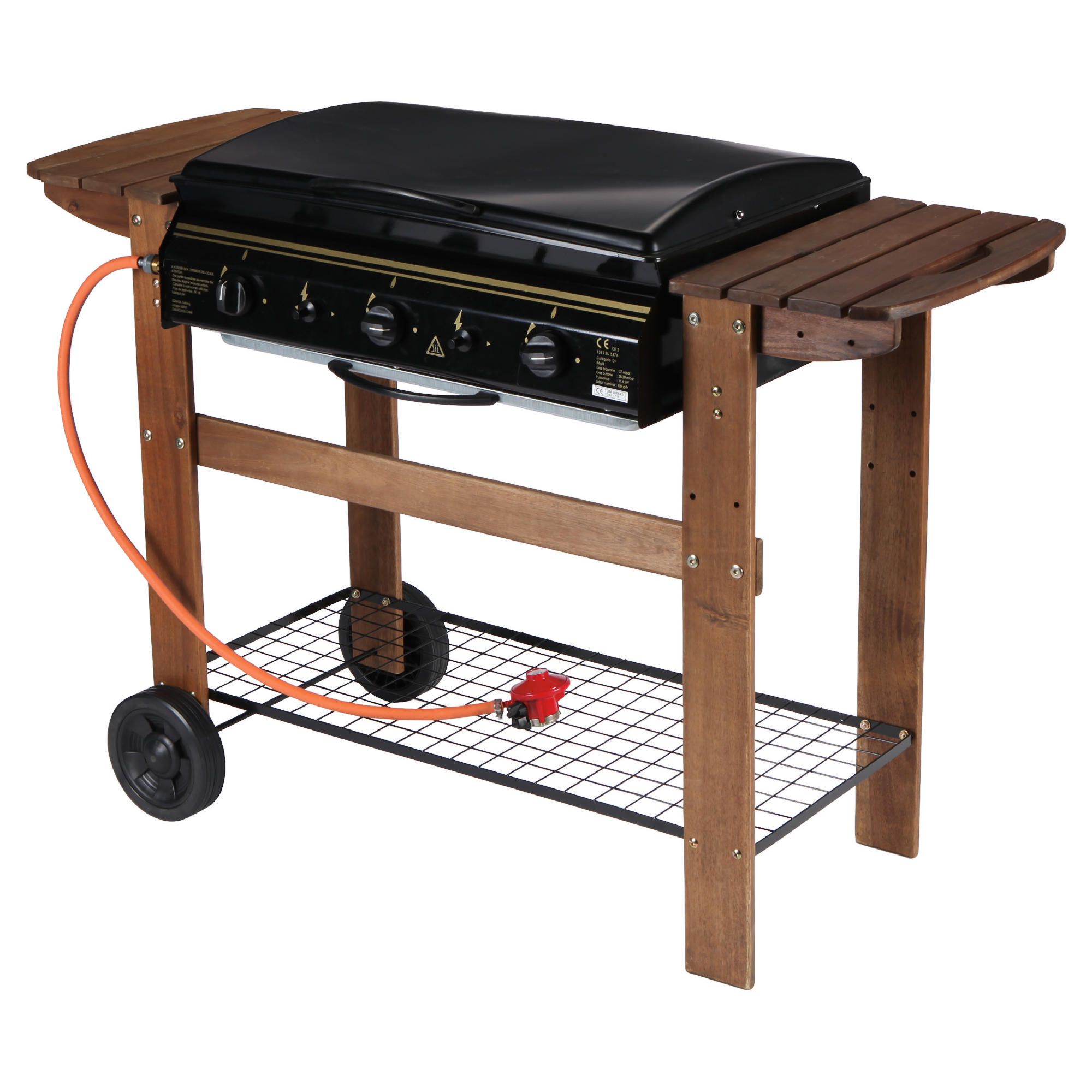 Tesco Flat Top 3 Burner Gas BBQ with Wooden Bench