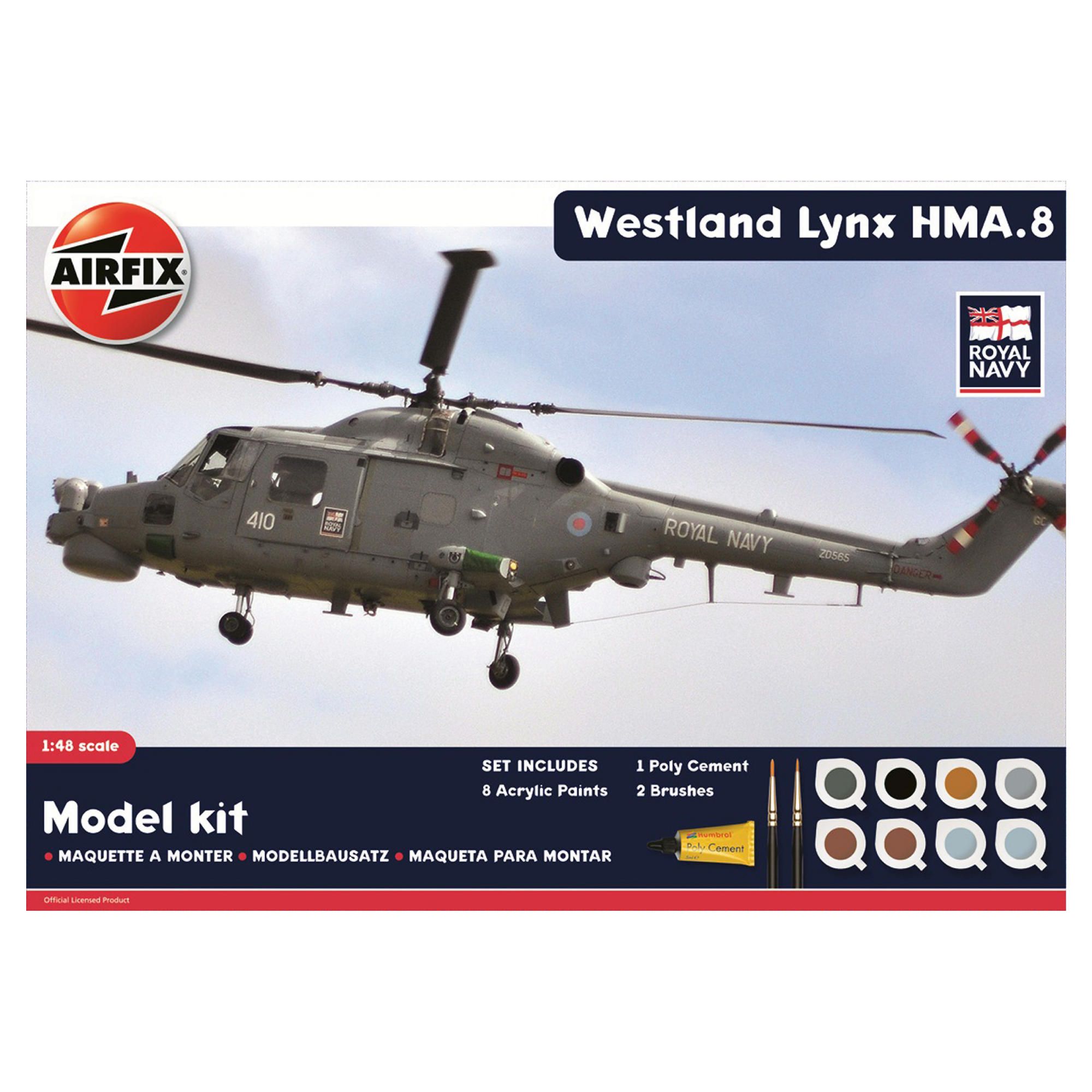 Airfix A50112 Royal Navy Westland Lynx 1:48 Scale Military Aircraft Gift Set Including Paint Glue & 