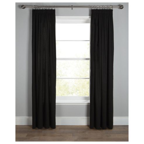 Image of Plain Canvas Lined Pencil Pleat Curtains W112xl137cm (44x54") - - Black