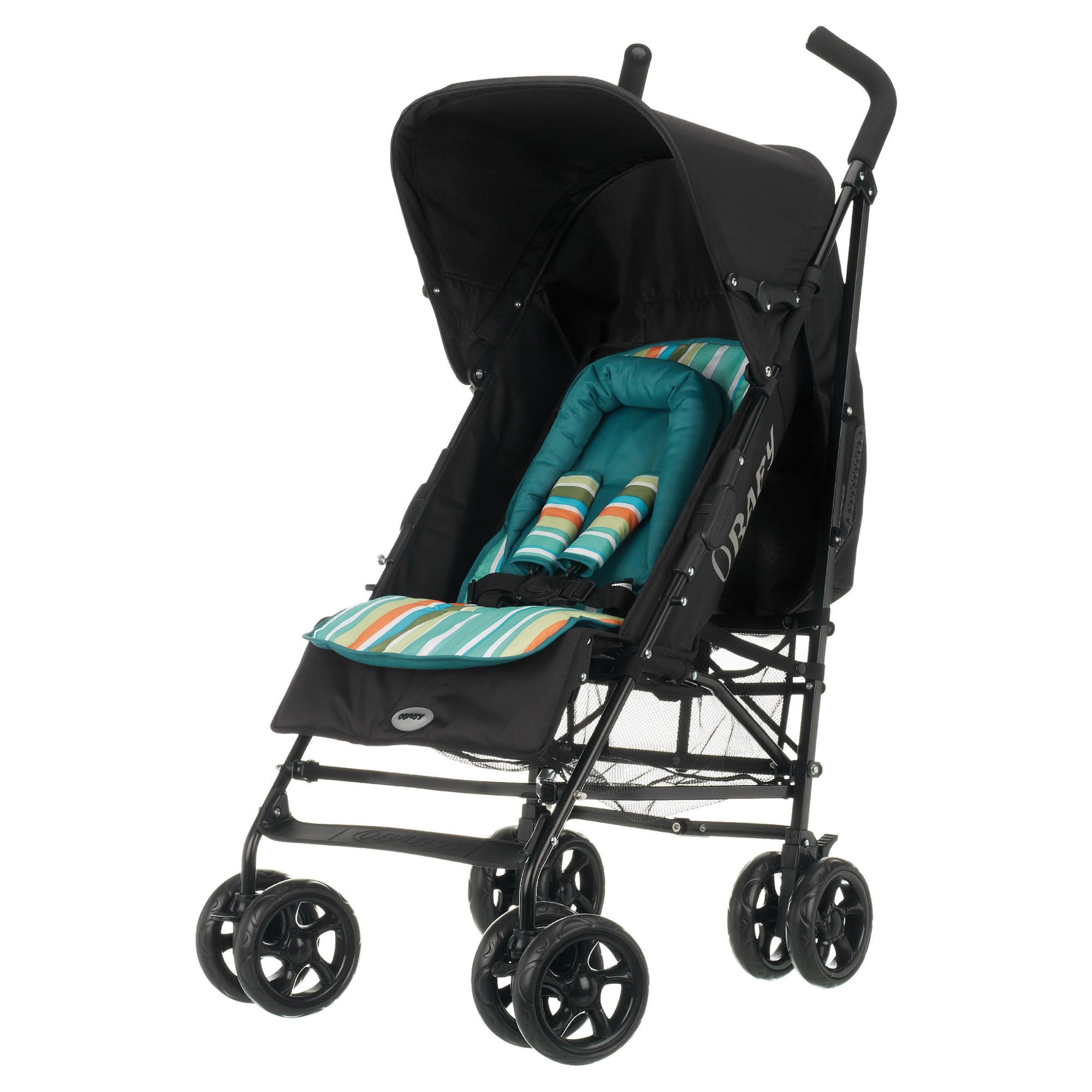 Obaby V2 Black Pushchair with Turquoise Stripe liner