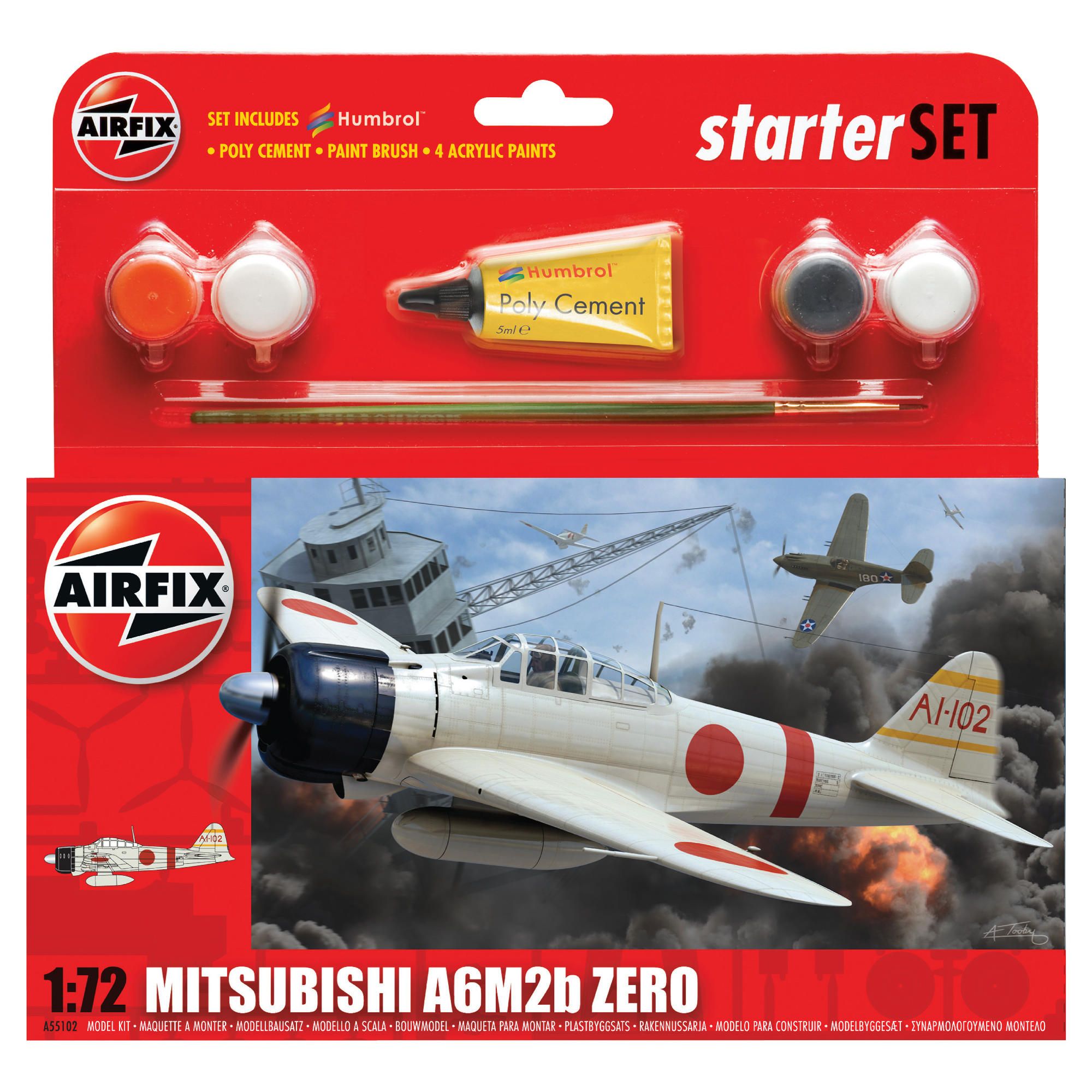 Airfix A55102 Mitsubishi Zero 1:72 Scale Military Aircraft Category 1 Gift Set Including Paint Glue 