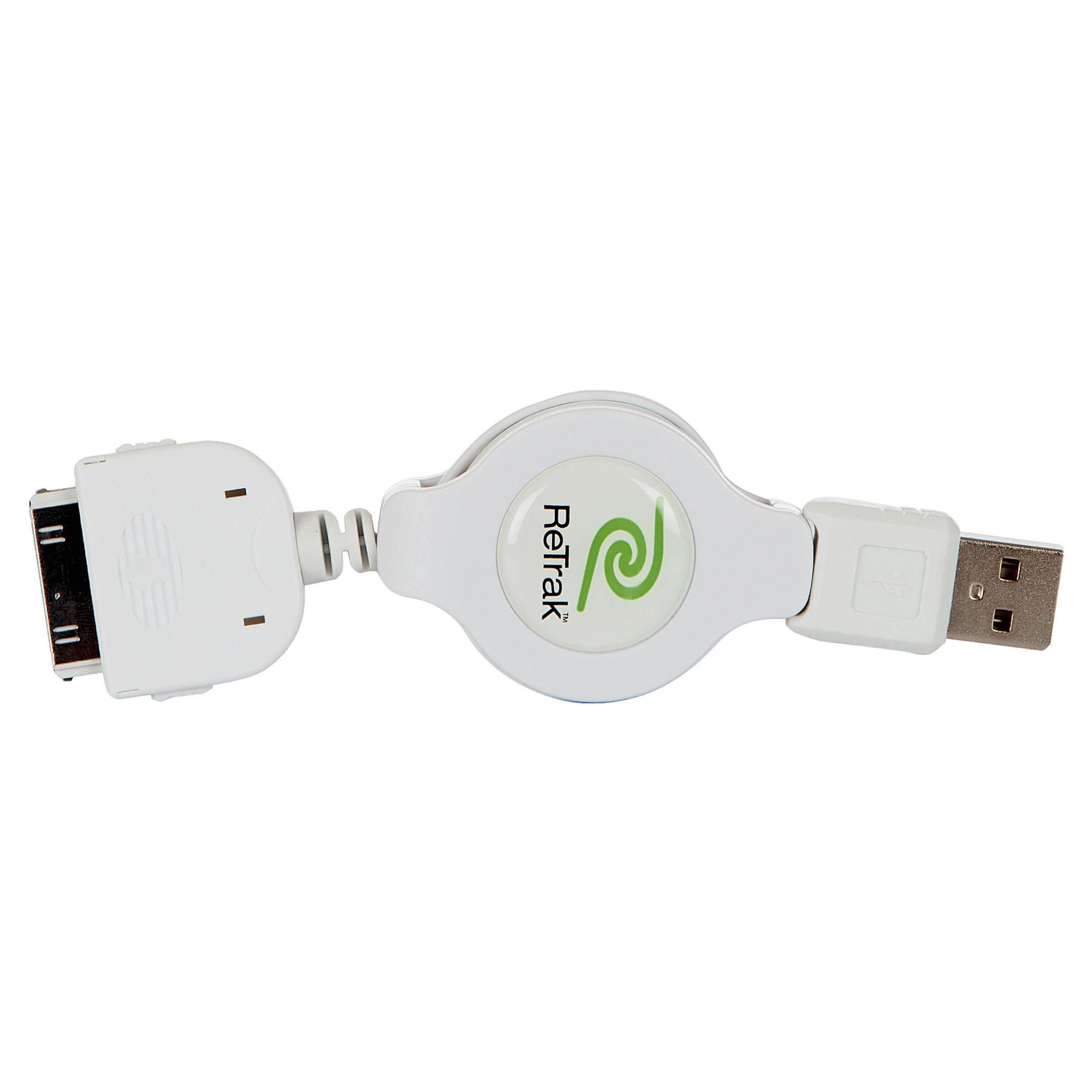 Retrak Retractable Sync-Charge Cable for iPhone & iPod White