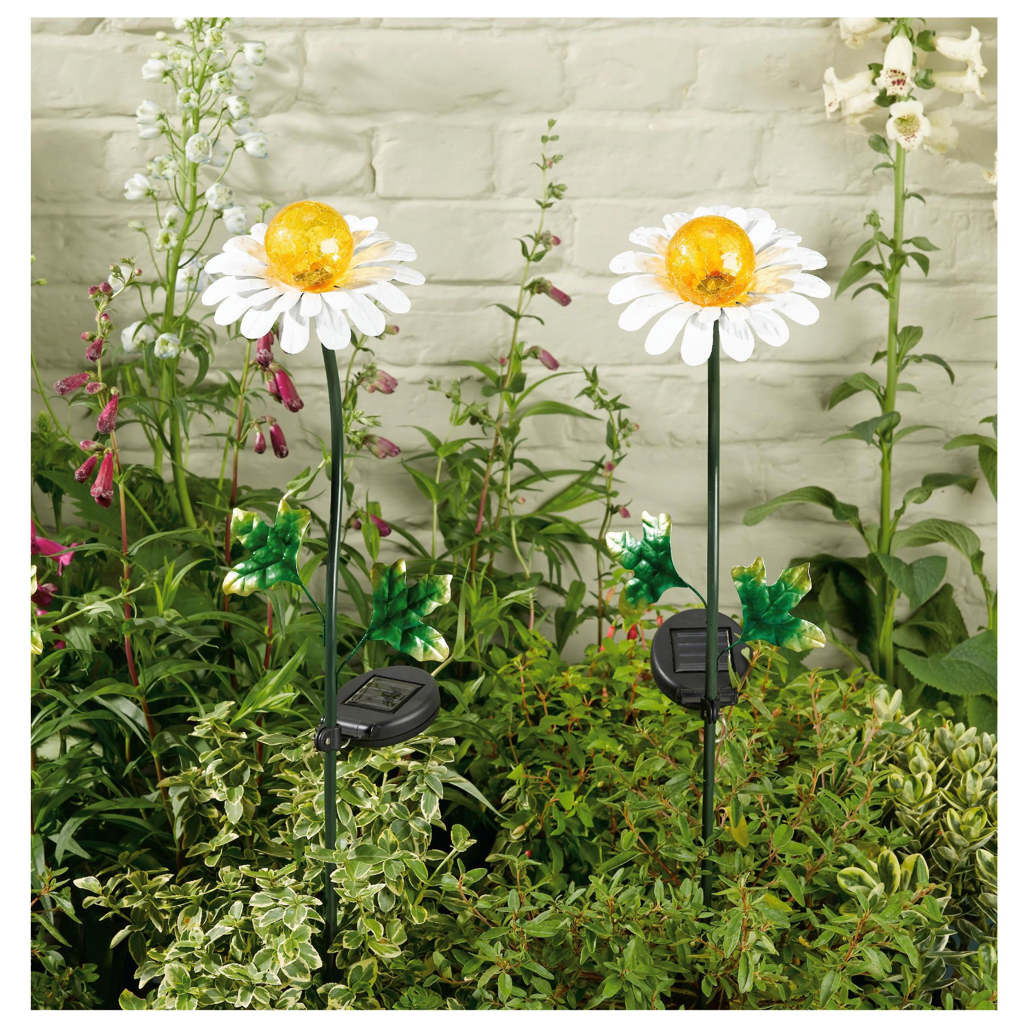 Metal Flower Solar Lights 2pk - Yellow and Pink