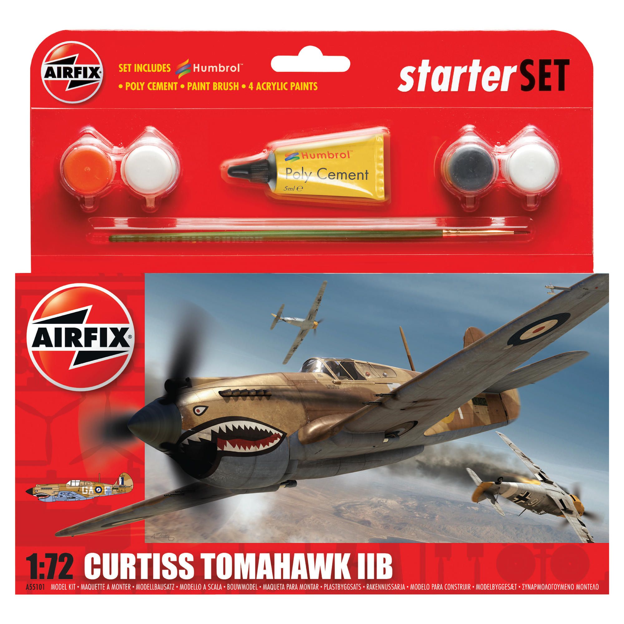 Airfix A55101 Curtiss P-40B Tomahawk 1:72 Scale Military Aircraft Category 1 Gift Set Including Pain