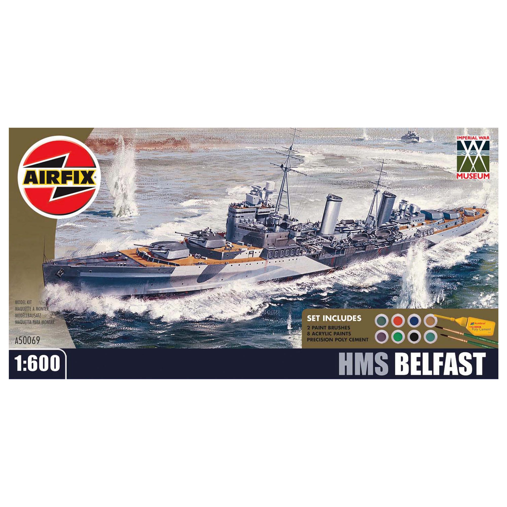 Airfix A50069 Imperial War Museum Hms Belfast 1:600 Scale 0 Warship Gift Set Including Paint Glue & 