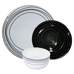 Tesco Atlanta 12 Piece, 4 Person Dinner Set - Black & White