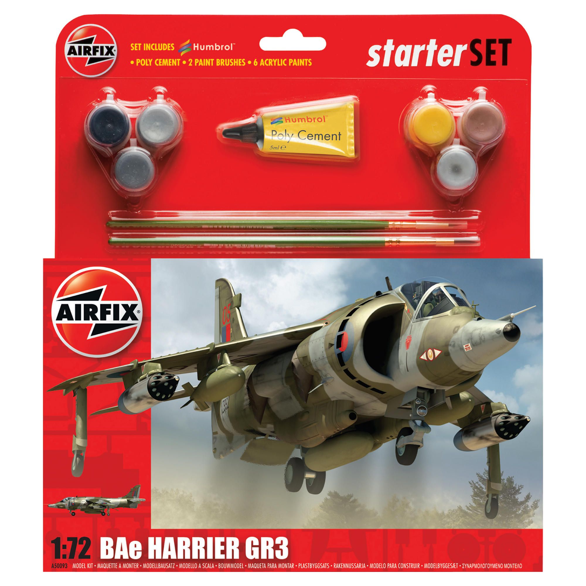Airfix A50093 Bae Harrier Gr3 1:72 Scale Military Aircraft Category 2 Gift Set Including Paint Glue 