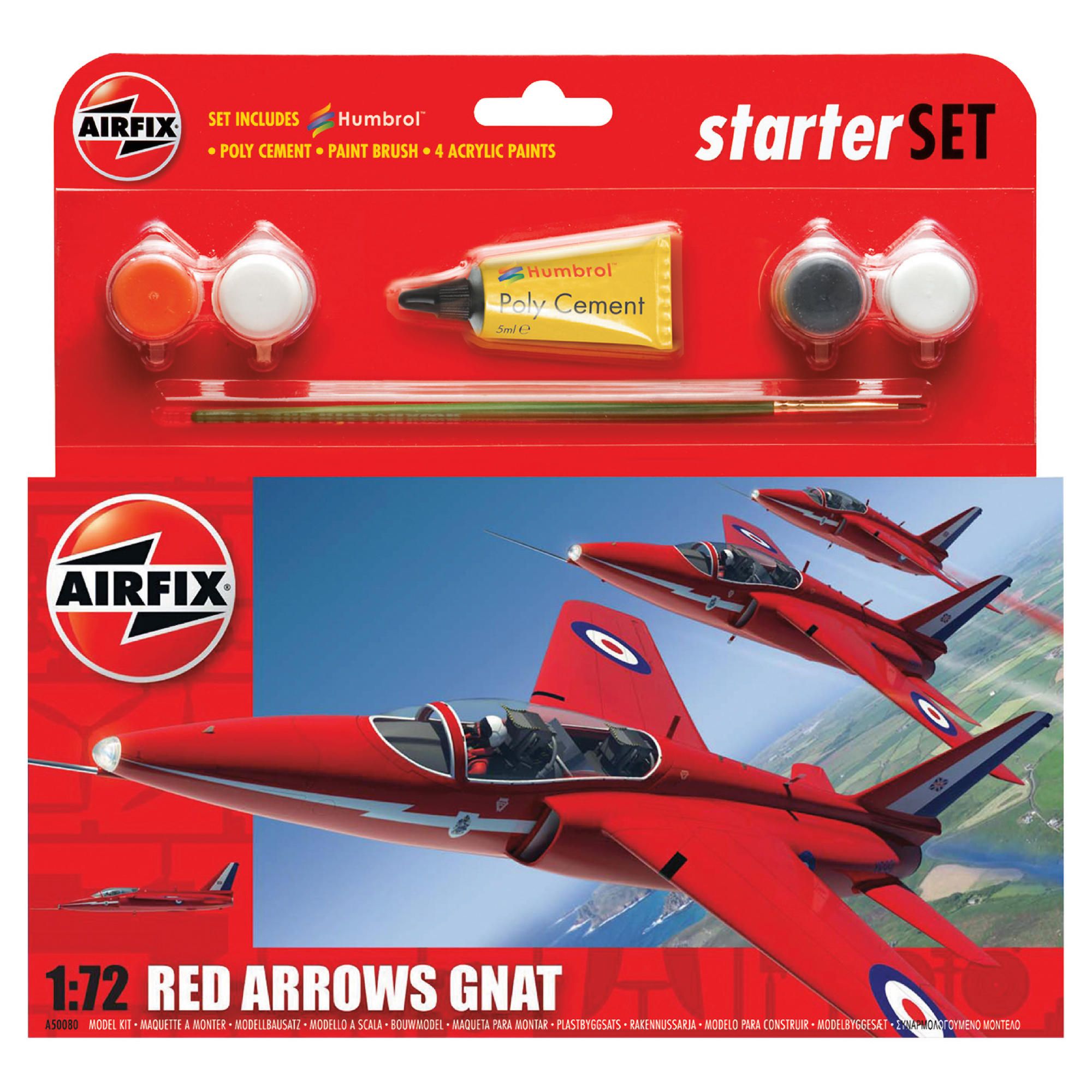 Airfix A50080 Red Arrow Gnat 1:72 Scale Military Aircraft Category 1 Gift Set including paint glue A