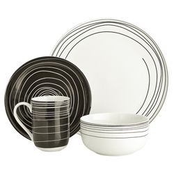 Tesco Atlanta 16 Piece, 4 Person Dinner Set - Black & White