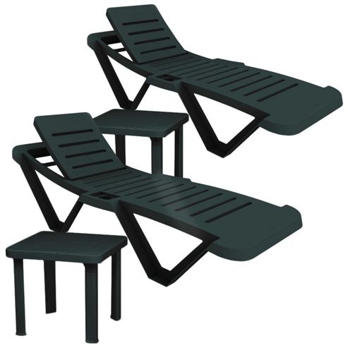 Image of Resol Master Green Sun Loungers & Side Table - X2 Sun Loungers And 2 Tables