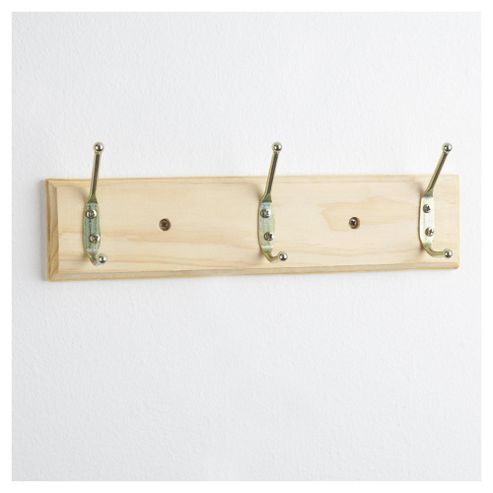 Image of Tesco Wooden Wall Mounted Coat Hook With 3 Hooks