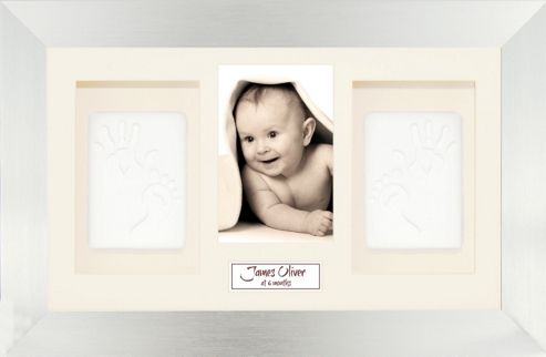 Image of Babyrice Soft Clay Dough Baby Handprints Footprints Kit With Display Frame Silver - Cream - White