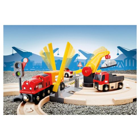 Image of Brio Road And Rail Crane Set Wooden Toy