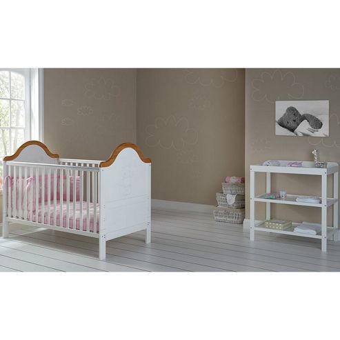 Image of Obaby B Is For Bear Cot Bed & Open Changer (white With Pine Trim)
