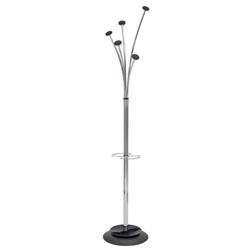 Image of Festy 5 Hook Coat Stand With Umbrella Tray, Chrome