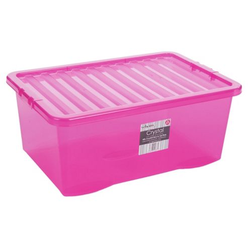 Image of Crystal Plastic Storage Box With Lid - 45l - Pink