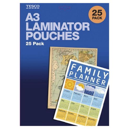 Image of Tesco Ta3lp211 A3 Laminator Pouches 75 Micron 25 Pack