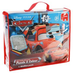Disney Pixar Cars 24 Piece Jigsaw Puzzle & Colour Bag (Incl. Crayons)