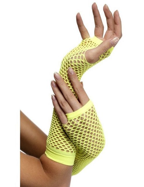 Image of Adult Long Fingerless Fishnet Gloves Neon Yellow