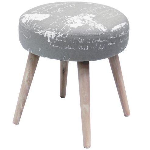 Image of Retro Fabric Dressing Stool With Wood Legs - Grey / Cream