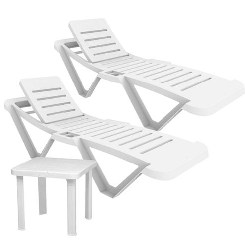 Image of Resol Master White Sun Loungers & Side Table - X2 Sun Loungers And 1 Table