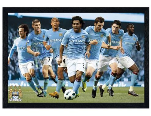 Image of Manchester City Football Club Black Wooden Framed Stars Of The Team Mcfc Poster
