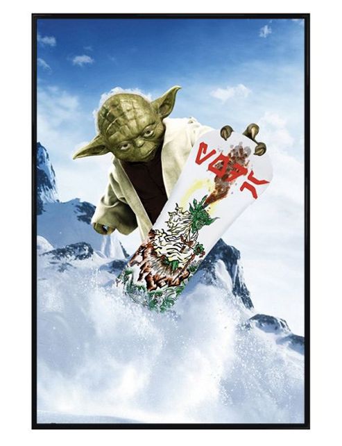 Image of Star Wars Gloss Black Framed Yoda Snowboarding Poster