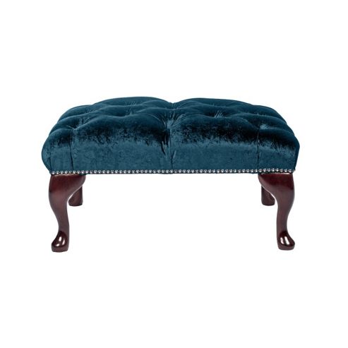 Image of Snug City Footstool Crushed Velvet Blue Chesterfield, Made In The Uk.