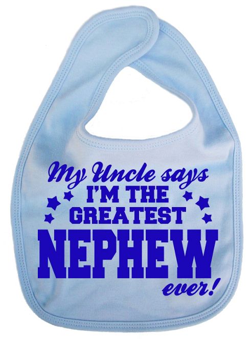 Image of Dirty Fingers, Uncle Says Greatest Nephew Ever, Baby Feeding Bib, Pale Blue