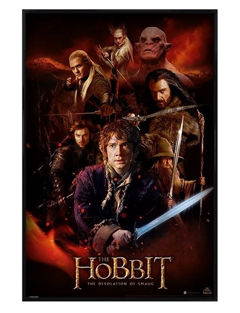 Image of Gloss Black Framed The Hobbit Desolation Of Smaug Fire Montage Poster