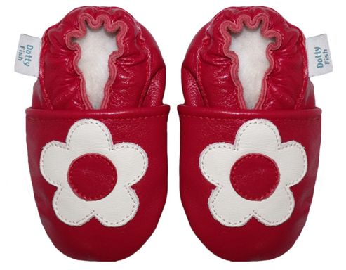 Image of Dotty Fish Soft Leather Baby Shoe - Red And White Flower - Red