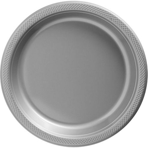 Image of Silver Serving Plates - 26.6cm Paper, Pack Of 20