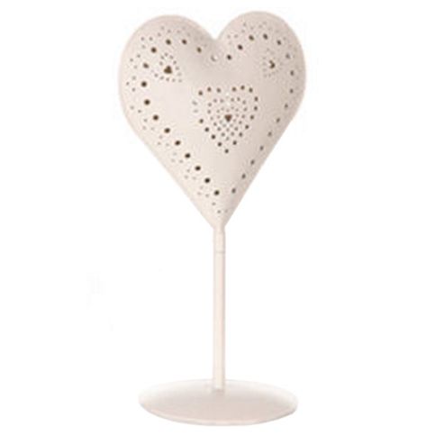Image of Heart - Table Standing Metal Tea Light Holder - Cream