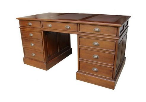 Image of Lock Stock And Barrel Mahogany Computer Desk With Leather Top And Antique Handles In Mahogany