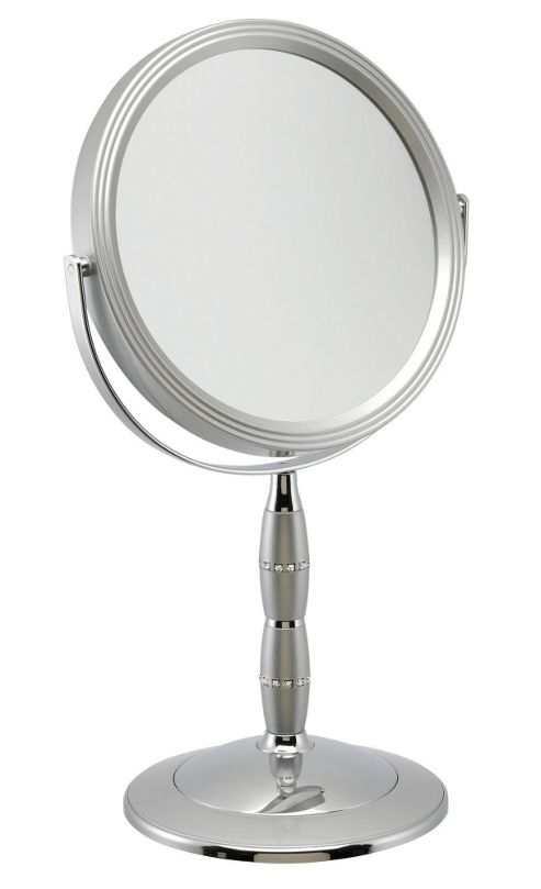 Image of Fmb 7x Magnification Pedestal Mirror With Swarovski Crystal - Shiny And Matte Silver