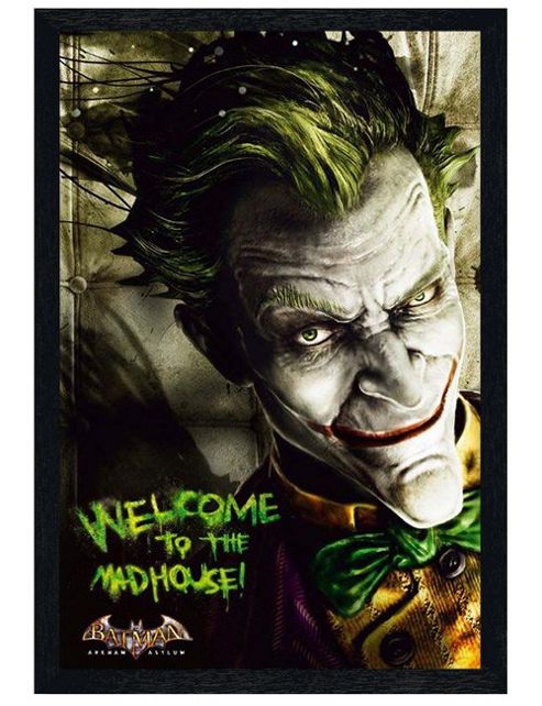 Image of Batman Arkham Asylum The Black Wooden Framed Welcome To The Madhouse Poster