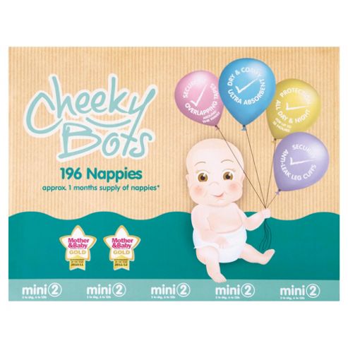 Image of Tesco Cheeky Bots, Mini Size 2, 196 Nappies