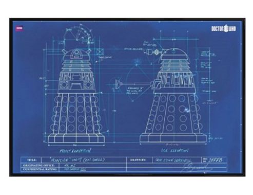 Image of Doctor Who Gloss Black Framed Dalek Blueprint Dr Who Poster