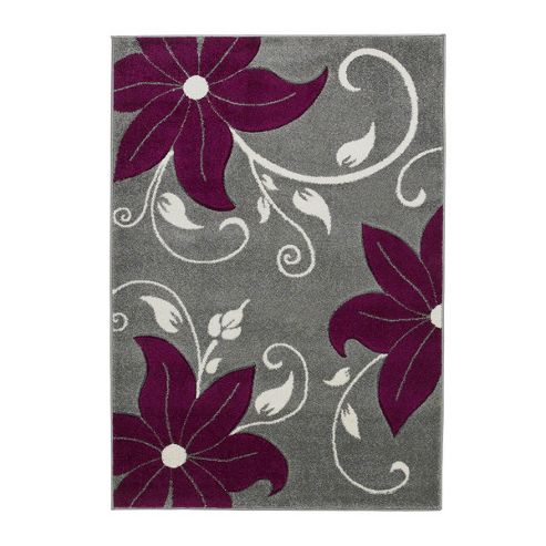Image of Think Rugs Verona Grey/purple Carved Rug - Runner 60 Cm X 225 Cm (1 Ft 11 In X 7 Ft 5 In)